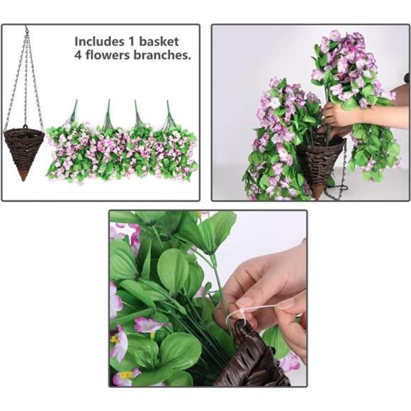 Hanging Artificial Flowers Basket, Fake Hanging Plant, Silk Orchid Flowers - Picture 4 of 6